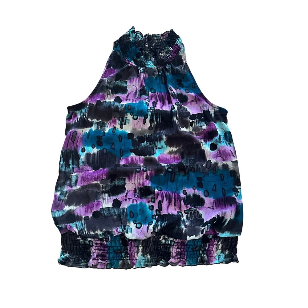 A. Byer black and purple mock neck top